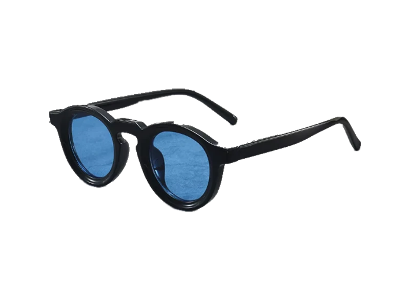 The Round in Azure: black frame with sky-blue lenses