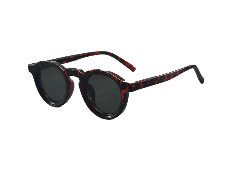 The Round in Ember Green: red tortoiseshell frame with dark green lenses