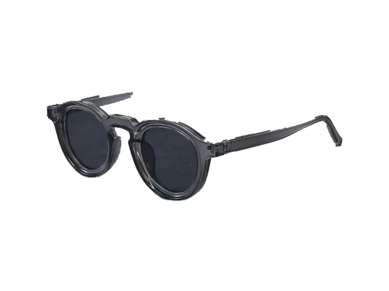 The Round in Smoke: translucent grey frame with smoke-grey lenses