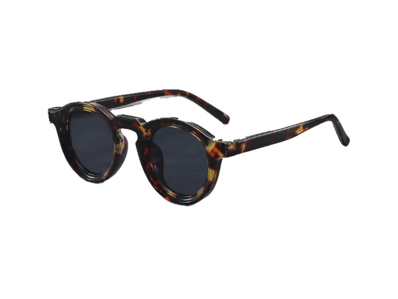 The Round in Tortoise: classic tortoiseshell frame with smoke-grey lenses